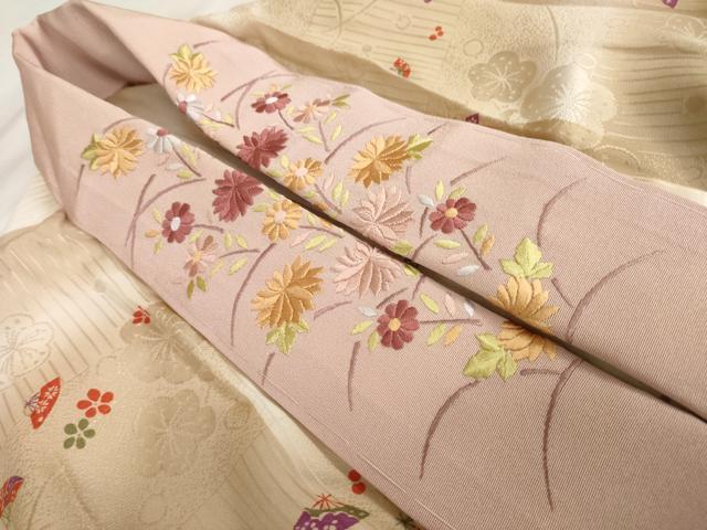 平和屋着物●長襦袢　無双仕立て　扇面花文　暈し染め　半衿刺繍　正絹　逸品　未使用　AABF9644ck