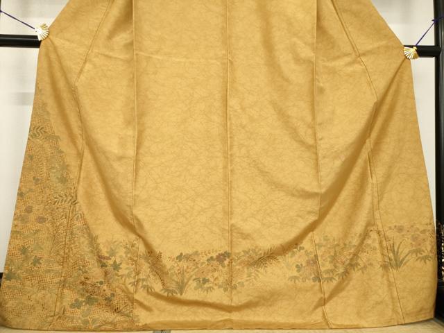 平和屋着物●本場大島紬 染大島 訪問着 総刺繍 中国三大刺繍 スワトウ刺繍 汕頭刺繍 相良刺繍 草花文 正絹 逸品 AABF9645ck