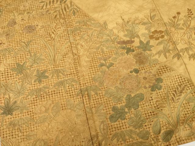 平和屋着物●本場大島紬 染大島 訪問着 総刺繍 中国三大刺繍 スワトウ刺繍 汕頭刺繍 相良刺繍 草花文 正絹 逸品 AABF9645ck