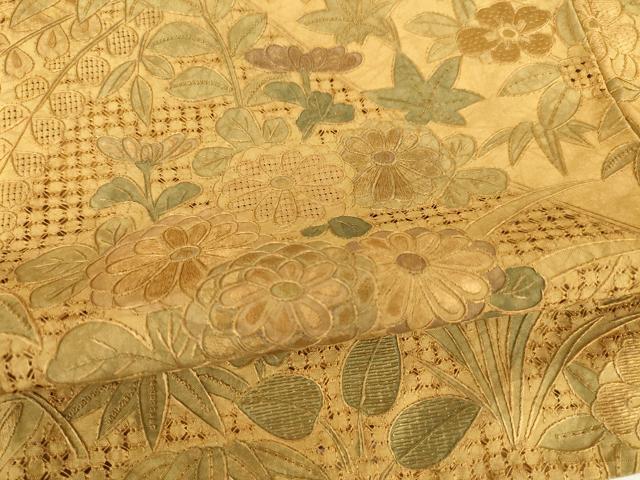 平和屋着物●本場大島紬 染大島 訪問着 総刺繍 中国三大刺繍 スワトウ刺繍 汕頭刺繍 相良刺繍 草花文 正絹 逸品 AABF9645ck