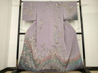 平和屋着物●訪問着 更紗花鳥文 暈し染め 金彩 正絹 逸品 AABF9647ck