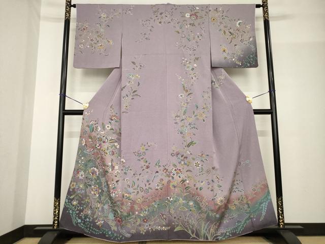 平和屋着物●訪問着 更紗花鳥文 暈し染め 金彩 正絹 逸品 AABF9647ck