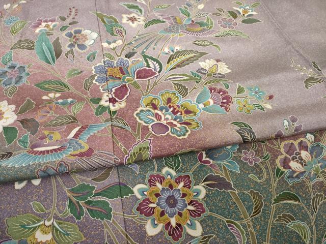 平和屋着物●訪問着 更紗花鳥文 暈し染め 金彩 正絹 逸品 AABF9647ck