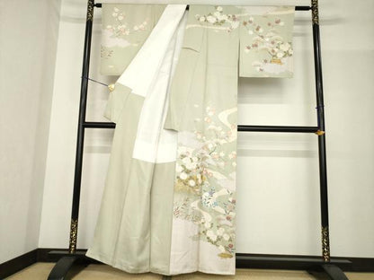 平和屋着物●訪問着 友禅 駒刺繍 松竹梅吉祥風景文 正絹 逸品 AABF9648ck