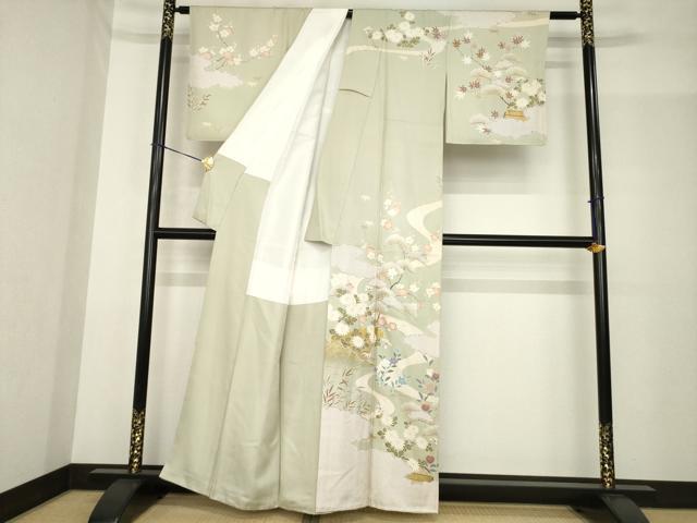 平和屋着物●訪問着 友禅 駒刺繍 松竹梅吉祥風景文 正絹 逸品 AABF9648ck