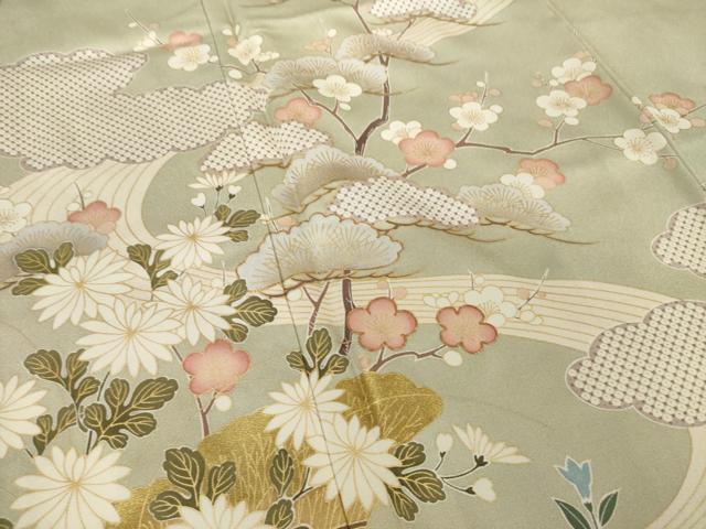平和屋着物●訪問着 友禅 駒刺繍 松竹梅吉祥風景文 正絹 逸品 AABF9648ck