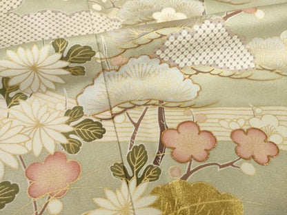 平和屋着物●訪問着 友禅 駒刺繍 松竹梅吉祥風景文 正絹 逸品 AABF9648ck
