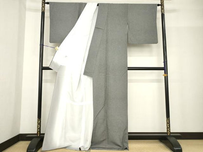 平和屋着物●江戸小紋　万筋　黒×白　ロング丈　洗える着物　AABF9650ck