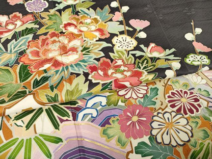 平和屋着物●創業460年・千總　振袖　駒刺繍　松竹梅立波草花文　金彩　正絹　逸品　AABF9655ck