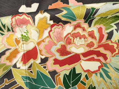 平和屋着物●創業460年・千總　振袖　駒刺繍　松竹梅立波草花文　金彩　正絹　逸品　AABF9655ck