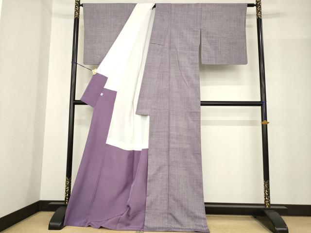 平和屋着物●五代目・諏訪好風　紬　葡萄鼠色　ロング丈　正絹　逸品　AABF9656ck