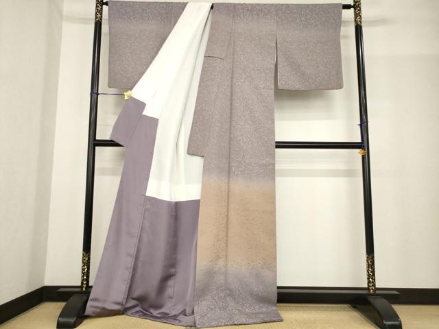 平和屋着物●お召　訪問着　花唐草文　暈し染め　正絹　逸品　AABF9657ck
