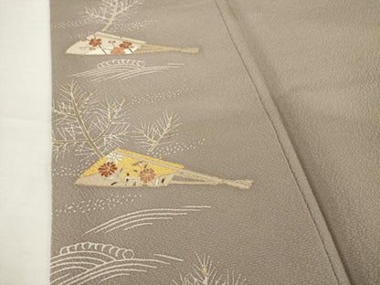 平和屋着物●訪問着　友禅　扇面花文　金彩　正絹　逸品　AABF9659ck
