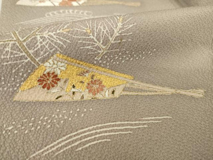 平和屋着物●訪問着　友禅　扇面花文　金彩　正絹　逸品　AABF9659ck