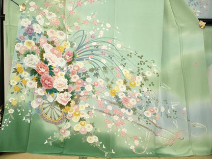 平和屋着物●豪華振袖 友禅 作家物 花車文 暈し染め 正絹 逸品 AABF9660ck