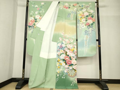 平和屋着物●豪華振袖 友禅 作家物 花車文 暈し染め 正絹 逸品 AABF9660ck