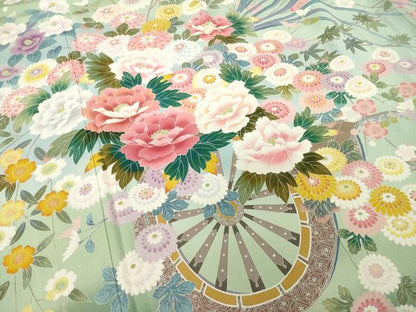 平和屋着物●豪華振袖 友禅 作家物 花車文 暈し染め 正絹 逸品 AABF9660ck
