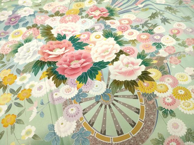 平和屋着物●豪華振袖 友禅 作家物 花車文 暈し染め 正絹 逸品 AABF9660ck