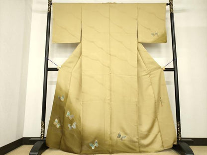 平和屋着物●染色作家 斉藤三才 訪問着 舞蝶文 寿光織 金彩 銀糸 正絹 逸品 AABF9666ck