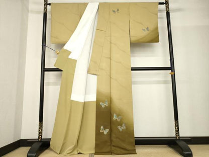 平和屋着物●染色作家 斉藤三才 訪問着 舞蝶文 寿光織 金彩 銀糸 正絹 逸品 AABF9666ck