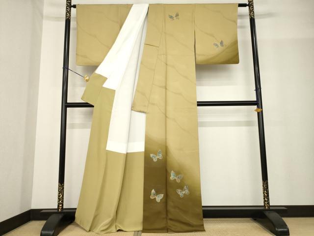 平和屋着物●染色作家 斉藤三才 訪問着 舞蝶文 寿光織 金彩 銀糸 正絹 逸品 AABF9666ck