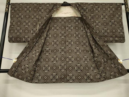 平和屋着物●男性 本場大島紬 龍郷絣 アンサンブル 花菱文 正絹 逸品 AABF9671ck