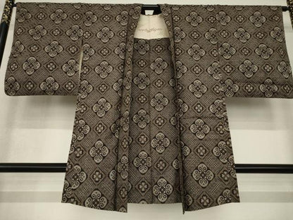 平和屋着物●男性 本場大島紬 龍郷絣 アンサンブル 花菱文 正絹 逸品 AABF9671ck