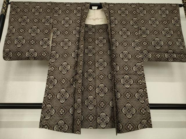 平和屋着物●男性 本場大島紬 龍郷絣 アンサンブル 花菱文 正絹 逸品 AABF9671ck
