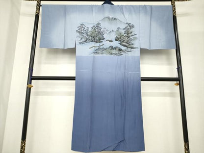 平和屋着物●男性　紬　アンサンブル　長襦袢(袷)セット　鉄納戸色　三越扱い　正絹　逸品　AABF9672ck