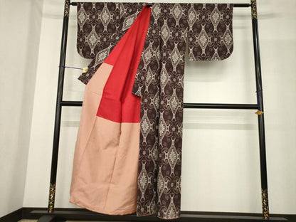 平和屋着物●本場大島紬 割込絣 花菱文 正絹 逸品 AABF9673ck