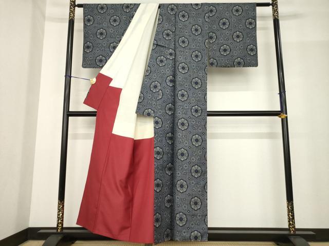 平和屋着物●本場大島紬 割込絣 舞花文 正絹 逸品 AABF9674ck