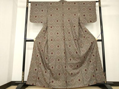 平和屋着物●本場大島紬　龍郷絣　花菱文　正絹　逸品　AABF9675ck