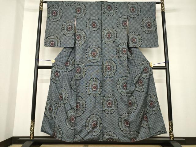 平和屋着物●本場大島紬　割込絣　舞花文　正絹　逸品　AABF9676ck