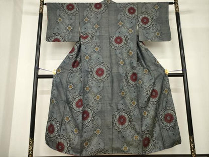 平和屋着物●本場大島紬　割込絣　花丸文　正絹　逸品　AABF9677ck