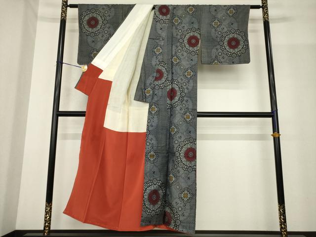 平和屋着物●本場大島紬　割込絣　花丸文　正絹　逸品　AABF9677ck