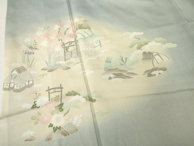 平和屋着物●訪問着 友禅 風景花文 暈し染め 正絹 逸品 AABF9679ck