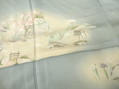 平和屋着物●訪問着 友禅 風景花文 暈し染め 正絹 逸品 AABF9679ck