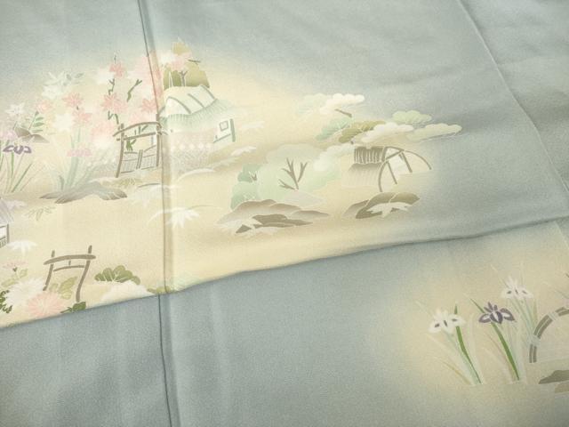 平和屋着物●訪問着 友禅 風景花文 暈し染め 正絹 逸品 AABF9679ck