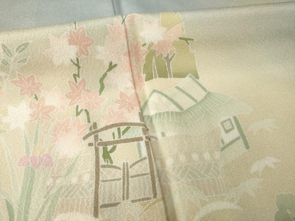 平和屋着物●訪問着 友禅 風景花文 暈し染め 正絹 逸品 AABF9679ck