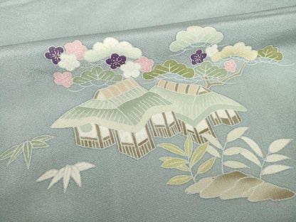 平和屋着物●訪問着 友禅 風景花文 暈し染め 正絹 逸品 AABF9679ck