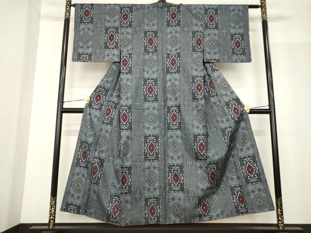 平和屋着物●本場大島紬　割込絣　短冊花文　正絹　逸品　AABF9680ck