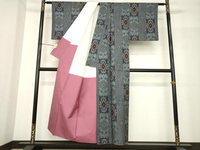 平和屋着物●本場大島紬　割込絣　短冊花文　正絹　逸品　AABF9680ck