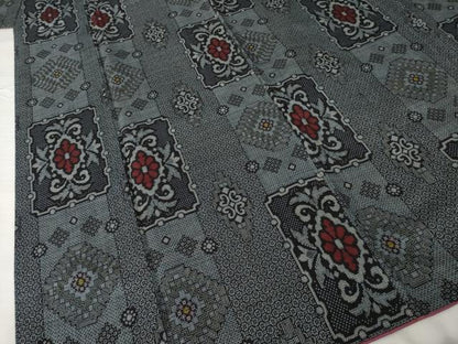 平和屋着物●本場大島紬　割込絣　短冊花文　正絹　逸品　AABF9680ck