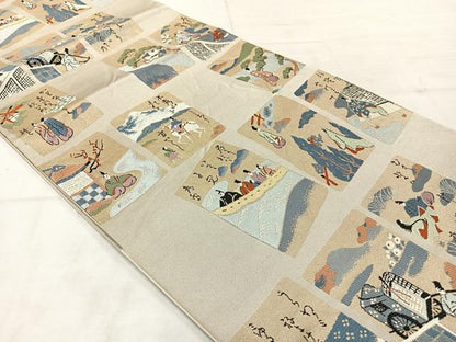 平和屋着物◎六通柄袋帯 詩歌 正絹 逸品 AABF9683uk