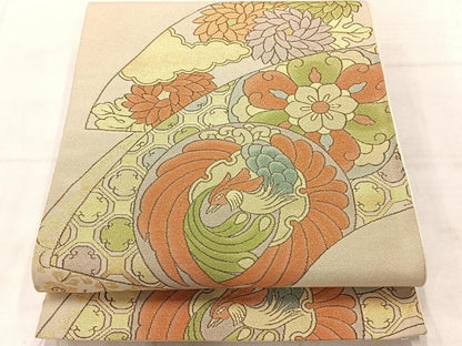 平和屋着物◎六通柄袋帯　花鳥文　金糸　正絹　逸品　AABF9689uk
