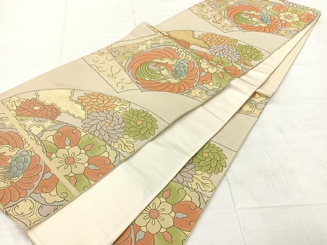 平和屋着物◎六通柄袋帯　花鳥文　金糸　正絹　逸品　AABF9689uk