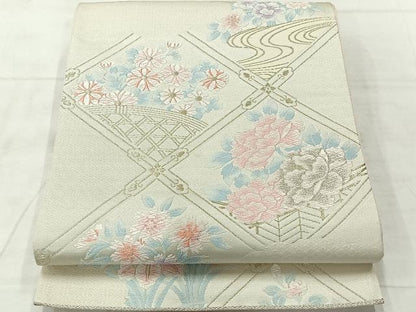 平和屋着物◎六通柄袋帯　唐織　天井花文　金銀糸　正絹　逸品　AABF9690uk