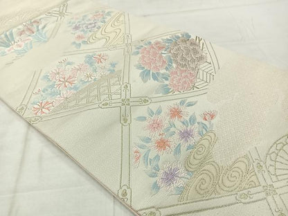 平和屋着物◎六通柄袋帯　唐織　天井花文　金銀糸　正絹　逸品　AABF9690uk