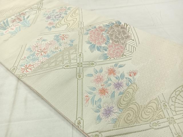 平和屋着物◎六通柄袋帯　唐織　天井花文　金銀糸　正絹　逸品　AABF9690uk