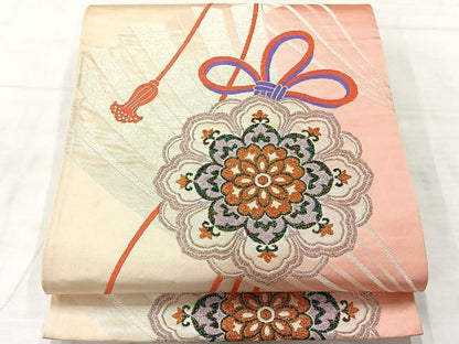 平和屋着物◎六通柄袋帯　唐織　正倉院花文　銀糸　正絹　逸品　AABF9692uk